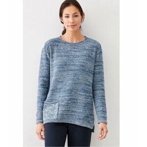 J JILL Pure Jill Sweater Marled Cotton Crew Neck Pullover Casual Blue M NWT